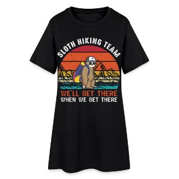 Sloth hiking team in retro sunset - Women’s T-Shirt Dress - black - Front