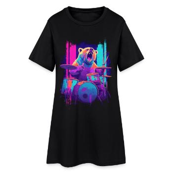 Wilder Bär am Schlagzeug - Rock Drummer Geschenk - Frauen T-Shirt-Kleid - Schwarz - Vorne