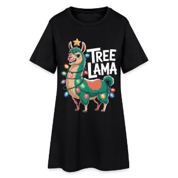 Arbre Lama Chemise de Noël Lama avec des guirlandes lumineuses - Robe T-shirt Femme - noir - Devant