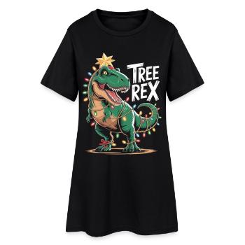 T-shirt de Noël T-Rex – Dinosaure avec guirlandes lumineuses - Robe T-shirt Femme - noir - Devant