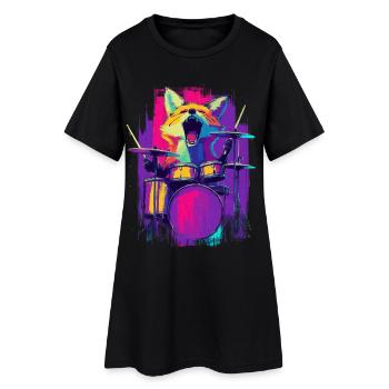 Wild Fox on Drums - Rock Drummer Gift - Women’s T-Shirt Dress - black - Front