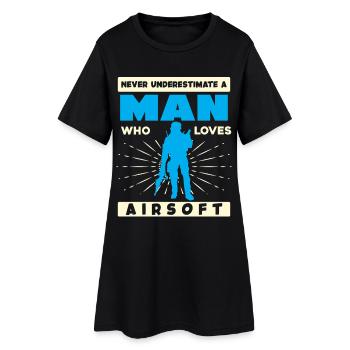 Mann liebt Airsoft – Kraftvolle Silhouette - Frauen T-Shirt-Kleid - Schwarz - Vorne