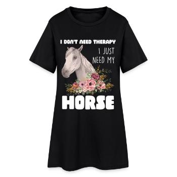 Cheval avec une couronne de fleurs - Robe T-shirt Femme - noir - Devant