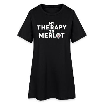 My Therapy Is Merlot Funny Wine Saying - Women’s T-Shirt Dress - black - Front