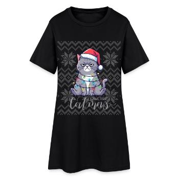 Chatmas lumineux Noël - Robe T-shirt Femme - noir - Devant