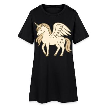 Licorne ailée mignonne avec des étoiles et crinière pastel - Robe T-shirt Femme - noir - Devant