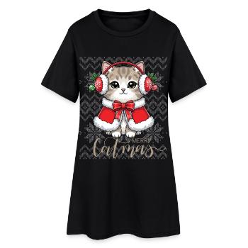 Chat Noël avec écouteurs rouges et cape - Robe T-shirt Femme - noir - Devant