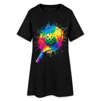 Pickleball Splash Art - Raquette et Balle Colorée - Robe T-shirt Femme - noir - Devant