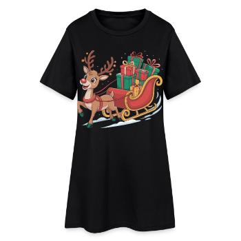 Rentier im Schlitten mit Geschenken - Frauen T-Shirt-Kleid - Schwarz - Vorne