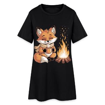 Renard câlin près du feu de camp - Robe T-shirt Femme - noir - Devant