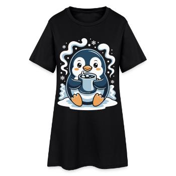 Pingouin câlin avec chocolat chaud - Robe T-shirt Femme - noir - Devant
