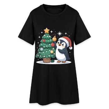 Pingouin décore le sapin de Noël - Robe T-shirt Femme - noir - Devant