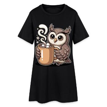 Kuschelige Eule mit Kakao - Frauen T-Shirt-Kleid - Schwarz - Vorne