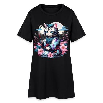 Chat Ninja Kawaii japonais - Robe T-shirt Femme - noir - Devant