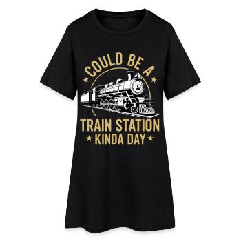 Train romance station vibe - Women’s T-Shirt Dress - black - Front