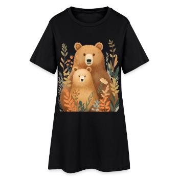 Couple d’ours des forêts dans le feuillage d’automne - Robe T-shirt Femme - noir - Devant