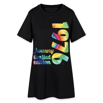Geburtstag Januar 1976 Geschenk Tie And Dye T-Shirt - Frauen T-Shirt-Kleid - Schwarz - Vorne