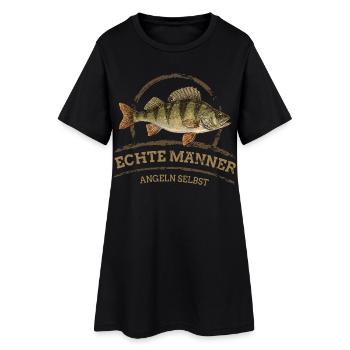 Echte Männer – Angeln Selbst -Barsch - Frauen T-Shirt-Kleid - Schwarz - Vorne