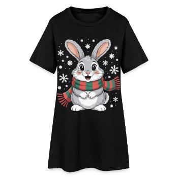 Winterhase mit Schal - Frauen T-Shirt-Kleid - Schwarz - Vorne