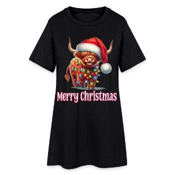 Bétail des Highlands avec un chapeau de Noël Joyeux Noël - Robe T-shirt Femme - noir - Devant