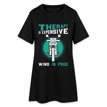 Therapie teuer, Wind frei – Motorrad-Motiv - Frauen T-Shirt-Kleid - Schwarz - Vorne