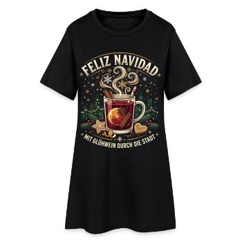 Glühwein Weihnachtsmarkt Outfit Feliz Navidad - Frauen T-Shirt-Kleid - Schwarz - Vorne