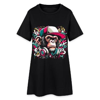 Hip Hop Affe mit Cap und Kopfhörer - Frauen T-Shirt-Kleid - Schwarz - Vorne