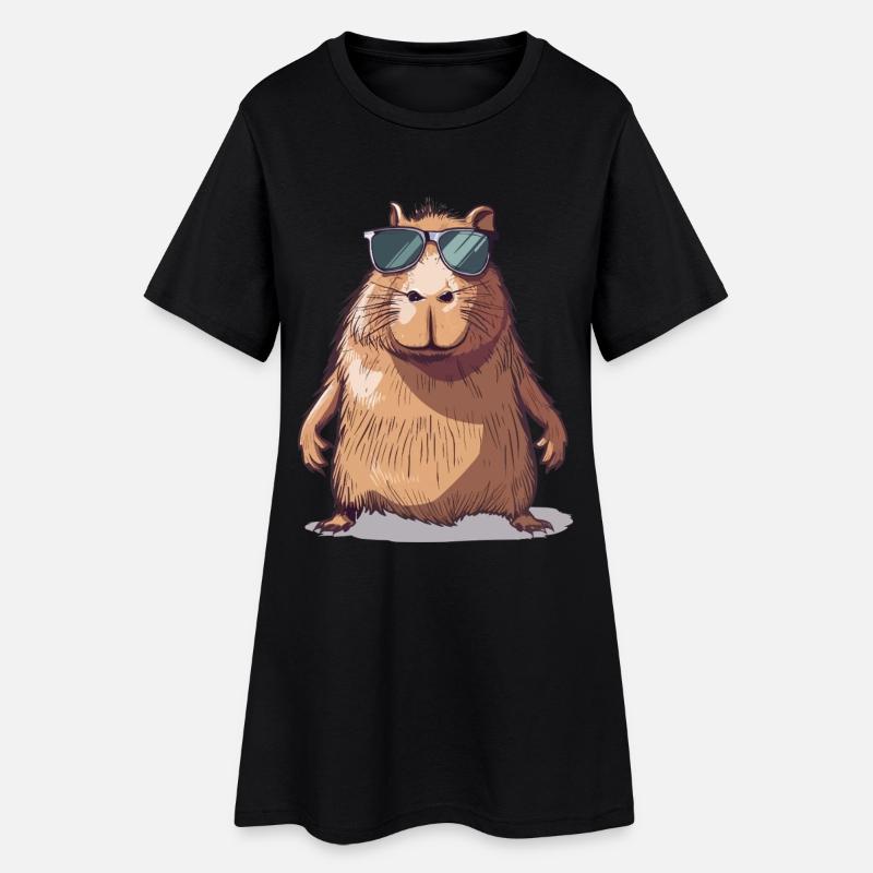 Comic de capybara décontracté avec lunettes de soleil - Robe T-shirt Femme - noir
