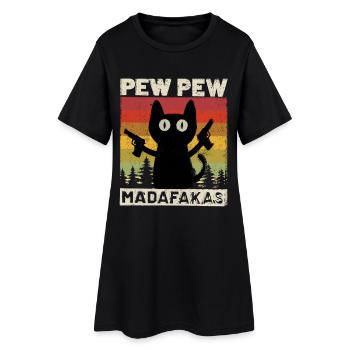 Pew Pew Katze - Frauen T-Shirt-Kleid - Schwarz - Vorne