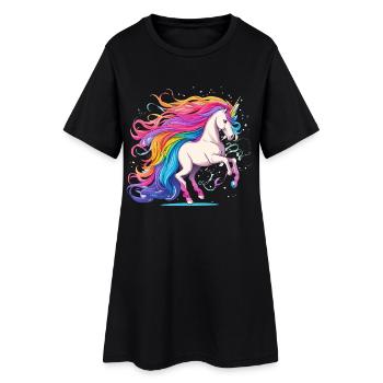 Licorne arc-en-ciel avec queue à poils lumineux - Robe T-shirt Femme - noir - Devant