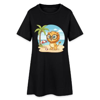 Lion mignon avec des lunettes vacances d’été à plage - Robe T-shirt Femme - noir - Devant