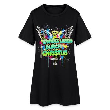 EWIGES LEBEN DURCH CHRISTUS Johannes 3,16 Graffiti - Frauen T-Shirt-Kleid - Schwarz - Vorne