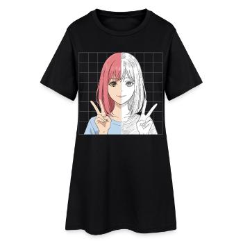 Dessin d’anime moitié couleur moitié dessin au trait - Robe T-shirt Femme - noir - Devant