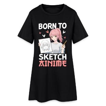 Born To Sketch Anime - Women’s T-Shirt Dress - black - Front