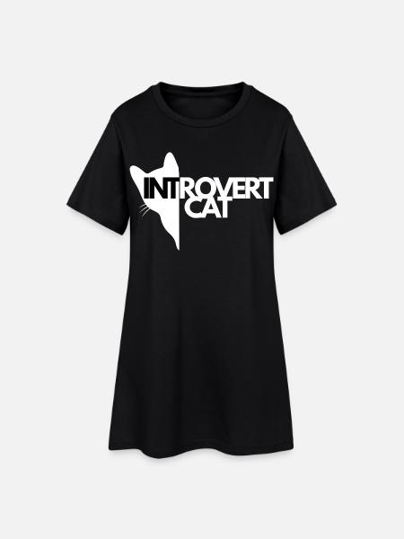 Chat Introverti Silhouette Contrastée - Robe T-shirt Femme - noir