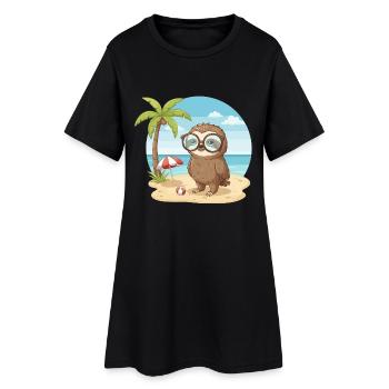 Cute Sloth with Glasses Beach Summer Vacation - Women’s T-Shirt Dress - black - Front