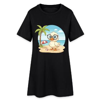 Vacances d’été sur la plage du canard mignon aux lunettes - Robe T-shirt Femme - noir - Devant