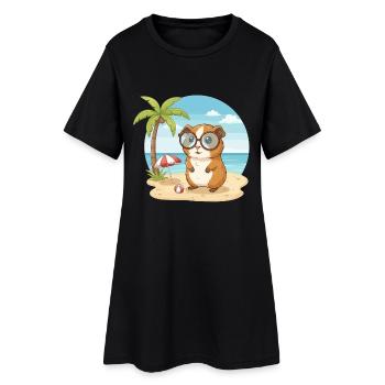 Mignonne cochon d’Inde avec des lunettes plage vacances d’été - Robe T-shirt Femme - noir - Devant