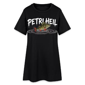 PETRI HEIL – Angler Gruß mit Barsch - Frauen T-Shirt-Kleid - Schwarz - Vorne