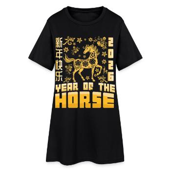Année du Zodiaque chinois du cheval Nouvel An lunaire 2026 - Robe T-shirt Femme - noir - Devant