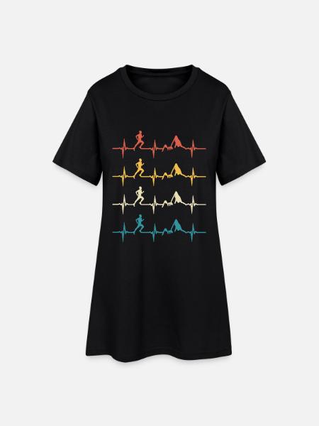 Trail running retro heartbeat jogging mountain run - Robe T-shirt Femme - noir