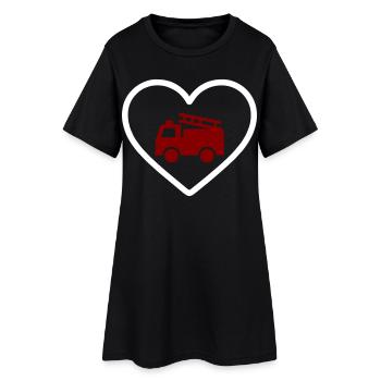 Heart Firefighter Feuerwehrfahrzeug - Frauen T-Shirt-Kleid - Schwarz - Vorne