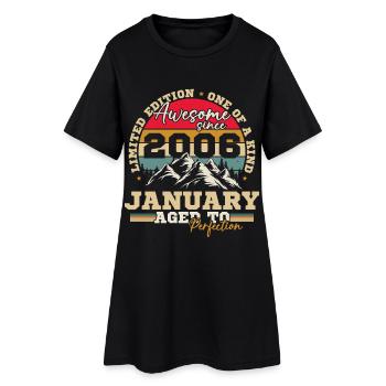 Janvier 2006 Vintage Rétro Cadeau D'anniversaire - Robe T-shirt Femme - noir - Devant