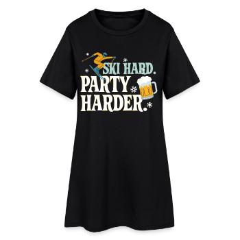 Fête Hard Ski Plus Hard Après Ski Spruch - Robe T-shirt Femme - noir - Devant
