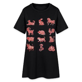 Signe du zodiaque chinois du signe du zodiaque chinois floral - Robe T-shirt Femme - noir - Devant