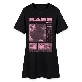 Bassgitarrenliebhaber Bassist Streetwear - Frauen T-Shirt-Kleid - Schwarz - Vorne