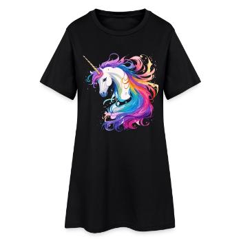 Regenbogen-Einhorn Kopf Portrait - Frauen T-Shirt-Kleid - Schwarz - Vorne