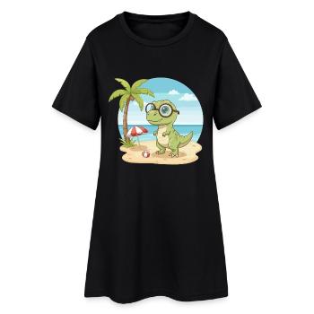 Dinosaure mignon avec des lunettes vacances d’été sur la plage - Robe T-shirt Femme - noir - Devant