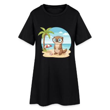 Loutre mignonne avec des lunettes vacances d’été sur la plage - Robe T-shirt Femme - noir - Devant