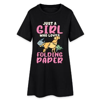 La fille adore l’art en origami en papier - Robe T-shirt Femme - noir - Devant